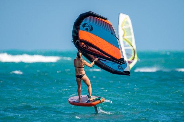 We also teach Wing Foiling Lessons.
Paula on a wing
Photo by Arnold1956newman