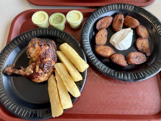 Quarter Chicken with Yucca and Fried Plantains