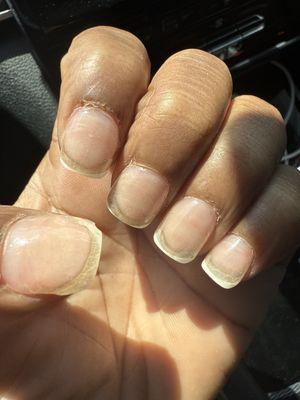 This is the result of a fill in and no polish because I had white tips and he cut them all the way off which I didnt not ask for.