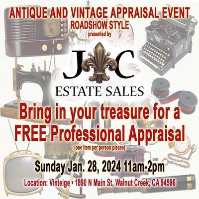 We do FREE appraisal events throughout the Bay Area!