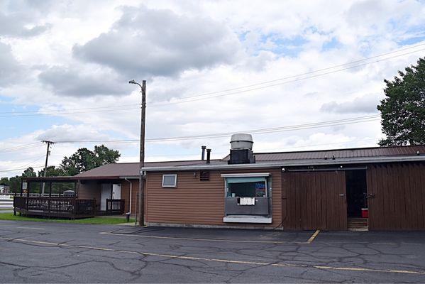 Rear of building, drive-thru window