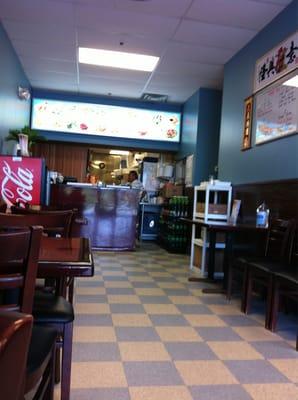 The food makes up for the drab interior.