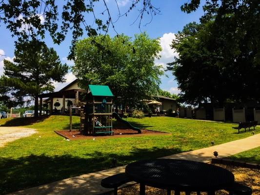 View from outdoor seating area to the "porch" and back of the restaurant.