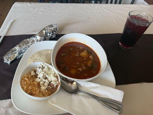 Great traditional flavors. Carne con rajas y papas-yum!