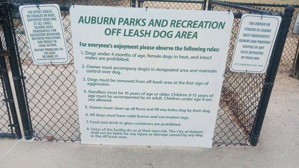 Auburn parks and recreation off leash dog area rules and regulations