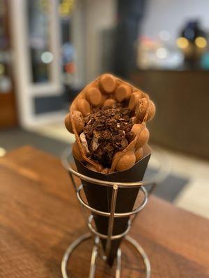 Chocolate waffle with cookies and cream and cocoa pebbles