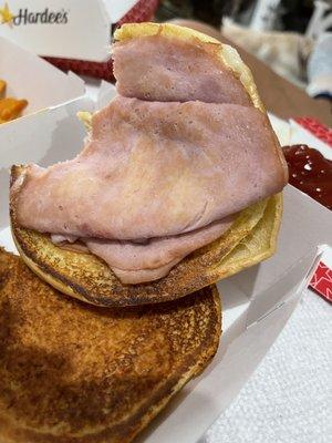 No way this is the right amount of meat for a Big Hot Ham 'n' Cheese. This belongs in a kids meal with a much smaller bun!