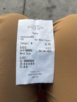 A second receipt not my original receipt totaling what my items were.