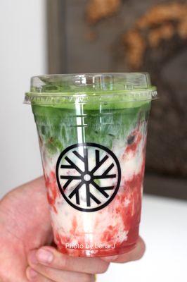 Strawberry Latte ($7.95) - strawberry matcha latte w oat milk. Matcha is good, but not enough strawberry. Also, it's mostly ice.