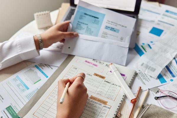 Business owner working on year-end taxes.