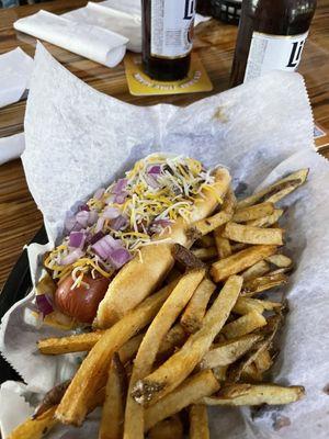 big ass chili dog! The fries are the best. Popular joint.