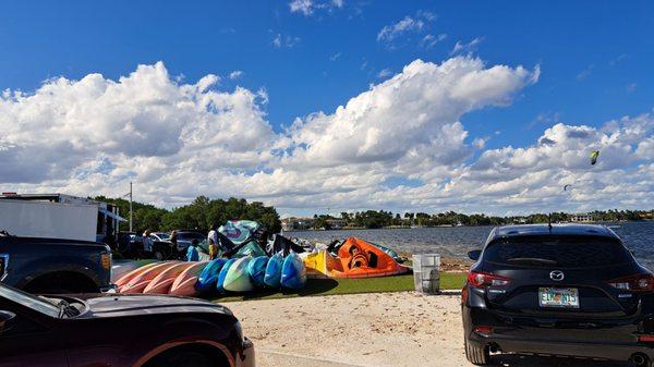Strong winds brings the wind surfers out