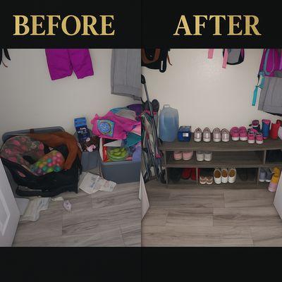 Before and after of an organized closet