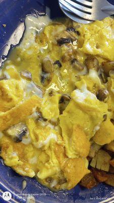 You can clearly see undercooked eggs pooling up in the dish... Could've caused salmonella poisoning!