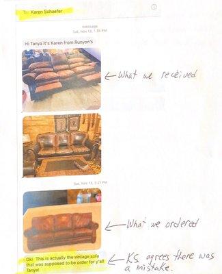 Top photo shows what was delivered, bottom photo shows what we ordered