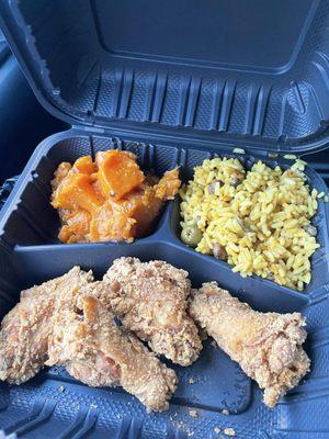 Ordered a surprise bag through Too Good Too Go and it was yams, rice, and fried chicken!