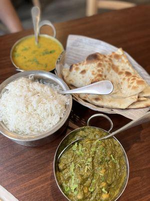Dal Saag, Chana Saag and plain naan bread