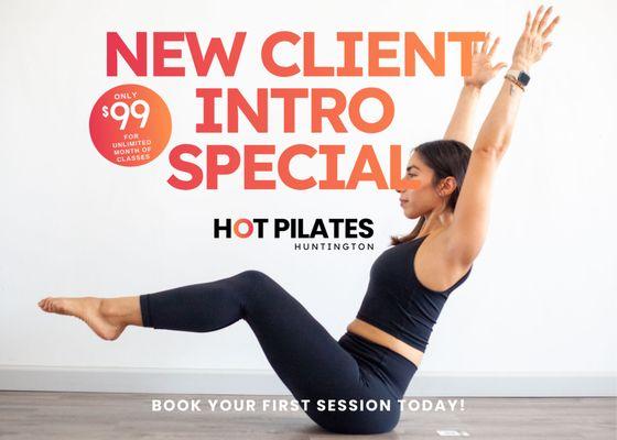 New to Hot Pilates Huntington? Get one month of unlimited classes for just $99. Activate on your first in-studio visit. Book today!