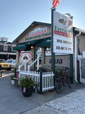Outside of bakery - small seating on the side