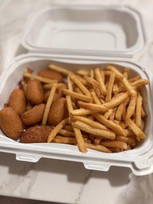 Mini Corn Dogs, Fries and Honest Juice