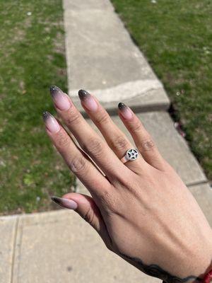 Black ombre w/ glitter french nails.