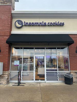 A storefront image of the new Insomnia Cookies location in Fairborn, Ohio.