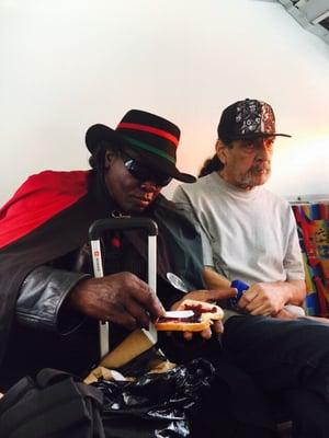 dressed like Gucci Zorro makin a PB&J