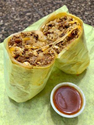 Chorizo breakfast burrito was legit! Good red sauce too.