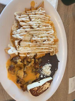 Build Your Own Chilaquiles en Salsa Roja- Added Chicharron and Queso Panela