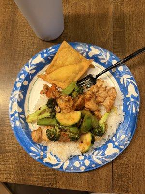 Crab Rangoons and 48. Chicken with Garlic Sauce