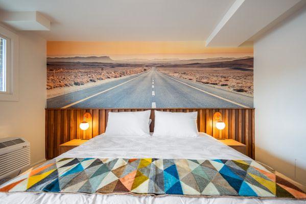 King bed motel room. Softest handmade blanket!