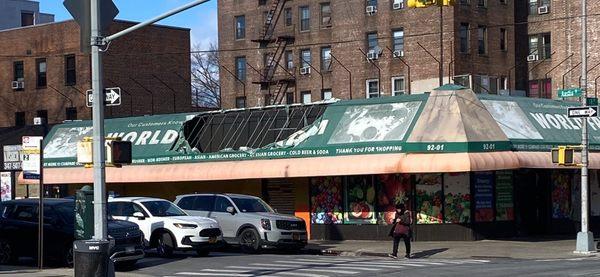 Outside view of hole enormous hole in roof.