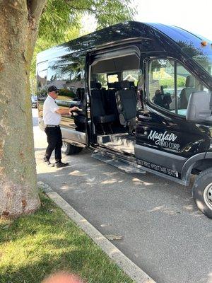 Does that look like a Mercedes sprinter with neon lights and bench seating? It looks more like a church bus!