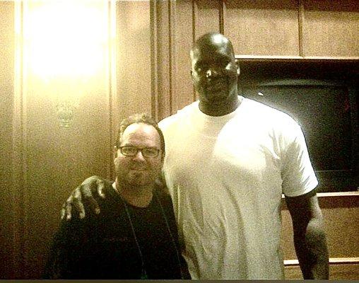 That's right! The incomparable Shaquille O'Neal was one of our victims! James had to reach waaaay up to mic him!
