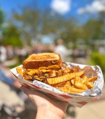 Brisket Grilled Cheese with Crinkle Fries