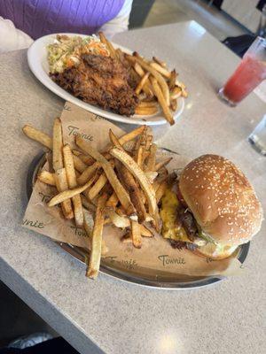 Fried chicken and burger