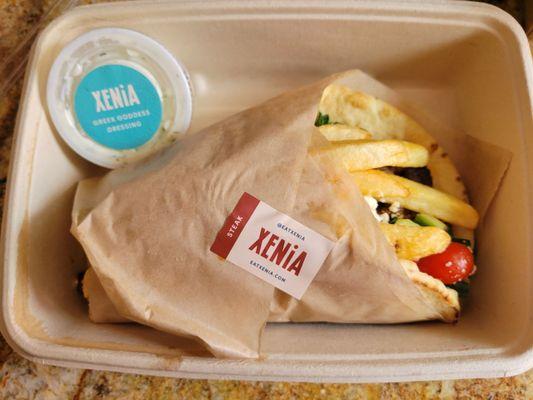Loaded steak gyro as delivered