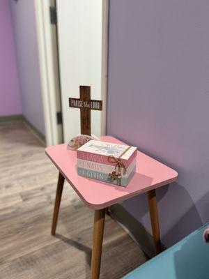 Next to the bench outside X-ray room