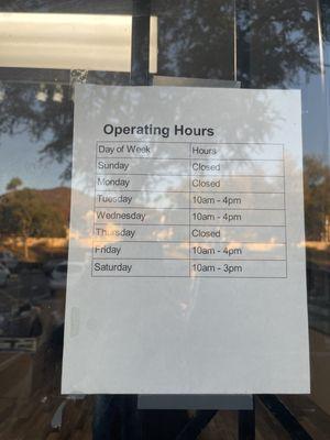 Tuesday 11/25/2025 New hours