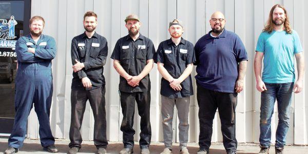 Some of the Geno's Your Garage staff, at the North Shop, in Denver.