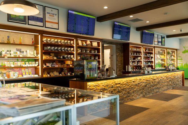 Bright retail interior showcasing product selection--clean, organized, and well-stocked.