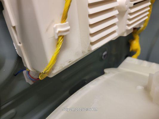 Bend of the yellow wires that he claimed was bitten by a mouse, where's the mouse dropping SIR!! There's NO FOOD IN THE WASHING MACHINE!