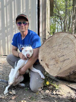 A ten foot oak log for a customer that wants a carving of some bars