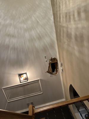 Before picture of hole in ceiling.