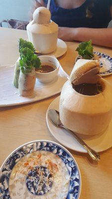 Veggie Spring rolls & a coconut drink.