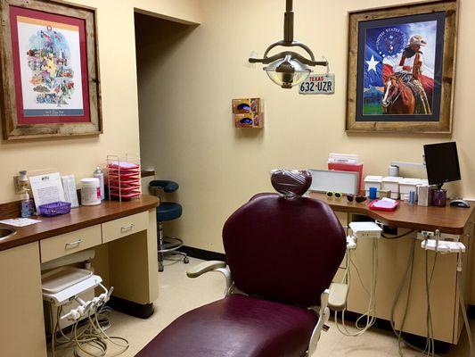 Destination Texas complete with an Aggie dental chair.