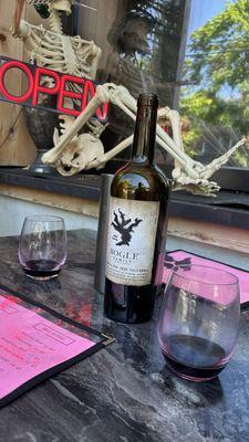 Bottle of essential red wine