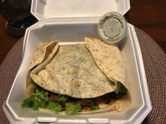 Lamb gyro wrap, with moist flavorful lamb. Yummy!