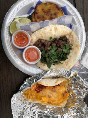 Mulita, fajita taco and chorizo cheese Breakfast taco