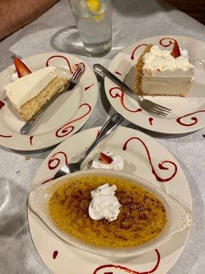 Crème brûlée, cheesecake, Key lime Pie